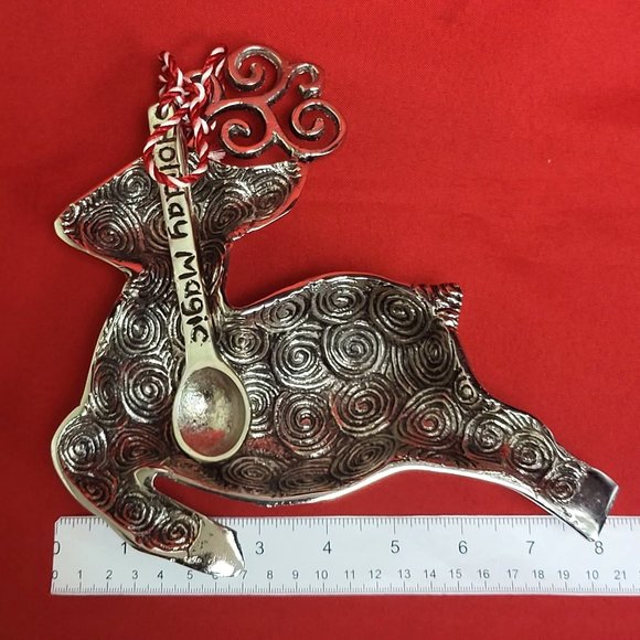 VTG Mud Pie Holiday Magic Reindeer Pewter Dip Salsa Tray & Spoon - Picture 10 of 12